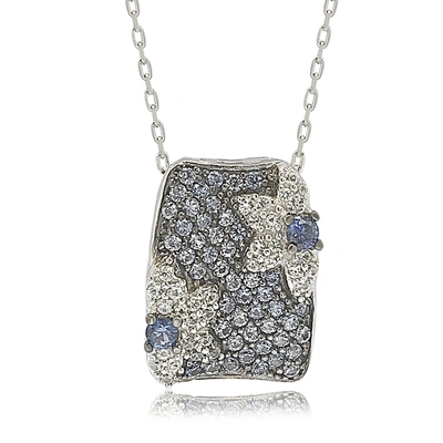 Shop Suzy Levian Sterling Silver Sapphire & Diamond Floral Petite Necklace In Blue
