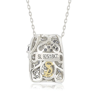 Suzy Levian Sterling Silver Sapphire & Diamond Floral Petite Necklace In Blue