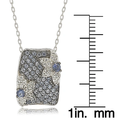 Suzy Levian Sterling Silver Sapphire & Diamond Floral Petite Necklace In Blue