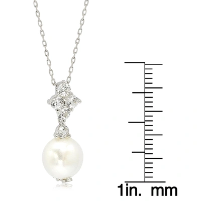 Suzy Levian Sterling Silver Pearl & White Sapphire Cluster Pendant In White