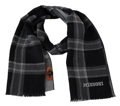 Shop Missoni Plaid Wool Unisex Neck Wrap Men's Scarf In Black