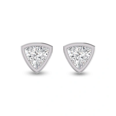 Shop Lab Grown Diamonds Lab Grown 1 Ctw Trillion Shaped Bezel Set Solitaire Diamond Earrings In 14k White Gold In Silver