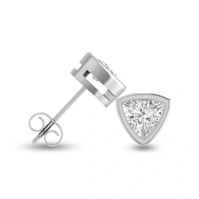 Shop Lab Grown Diamonds Lab Grown 1 Ctw Trillion Shaped Bezel Set Solitaire Diamond Earrings In 14k White Gold In Silver