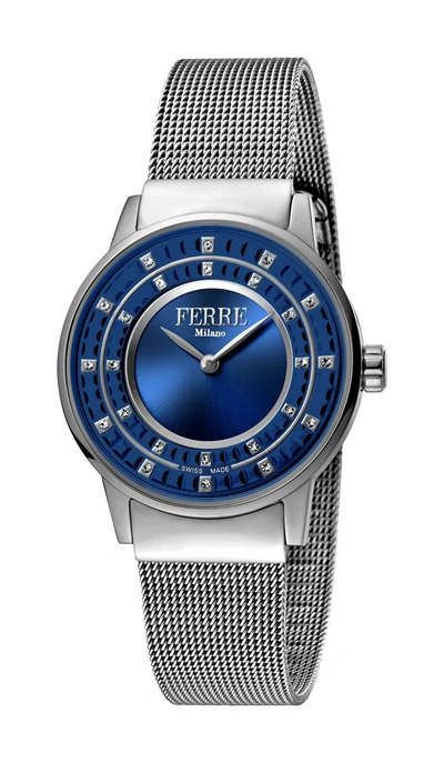 Ferre Milano Ladies D. Blue Dial Ss Mesh Watch In Silver