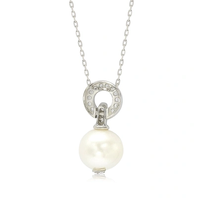 Suzy Levian Sterling Silver Pearl & Sapphire Classic Circle Pendant In White