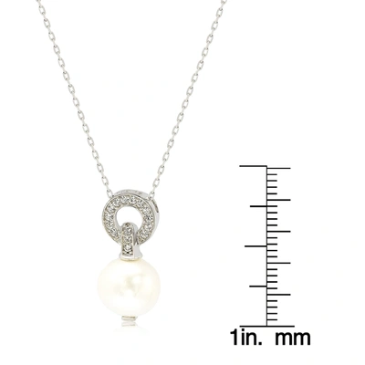 Suzy Levian Sterling Silver Pearl & Sapphire Classic Circle Pendant In White