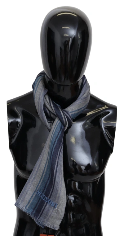 Shop Missoni Wool Striped Unisex Neck Wrap Men's Shawl In Grey