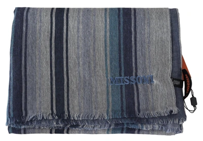 Missoni Multicolor Wool Striped Unisex Neck Wrap Shawl In Grey