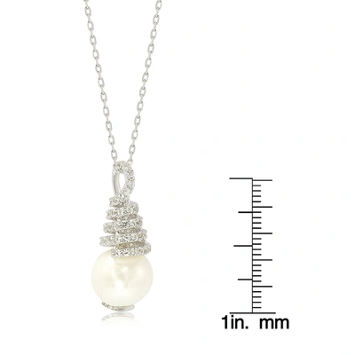Suzy Levian Sterling Silver Pearl & White Sapphire Swirl Pendant In White
