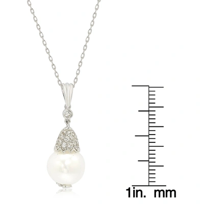 Suzy Levian Sterling Silver Pearl & White Sapphire Crown Pendant In White