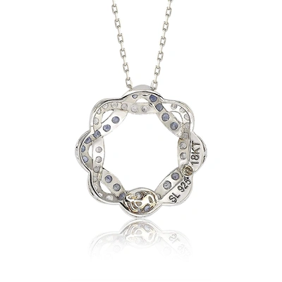 Suzy Levian Sterling Silver Blue & White Sapphire & Diamond Accent Whimsical Circle Pendant In Blue