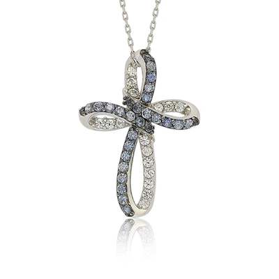 Suzy Levian Sterling Silver Blue & White Sapphire & Diamond Accent Cross Pendant In Blue