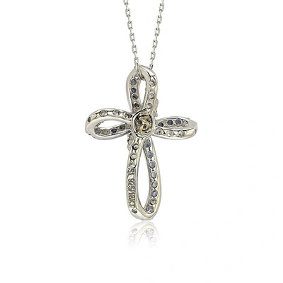 Suzy Levian Sterling Silver Blue & White Sapphire & Diamond Accent Cross Pendant In Blue