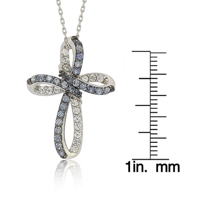 Suzy Levian Sterling Silver Blue & White Sapphire & Diamond Accent Cross Pendant In Blue