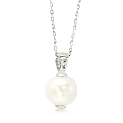 Suzy Levian Sterling Silver Pearl & Sapphire Classic Solitaire Pendant In White
