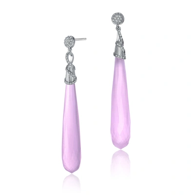 Shop Genevive Sterling Silver Pink Cubic Zirconia Drop Earrings In Purple