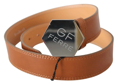 Shop Gf Ferre' Logo Hexagon Buckle Waist Leather Women's Belt In Brown