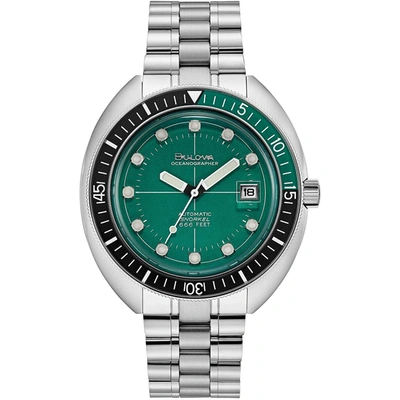 Shop Bulova Men's Green Dial Watch In Silver