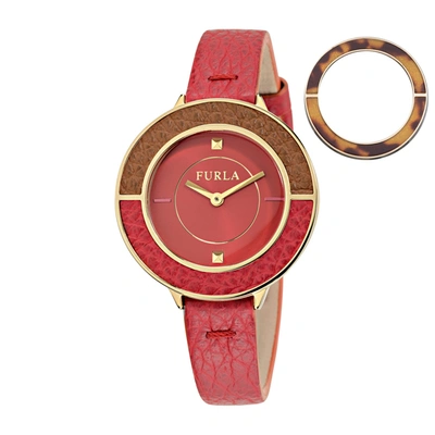 Shop Furla Women's Club Red Dial Calfskin Leather Watch