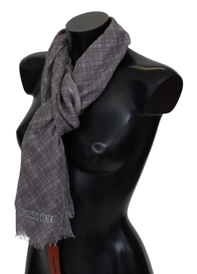Shop Missoni Plaid Wool Unisex Neck Wrap Men's Scarf In Grey
