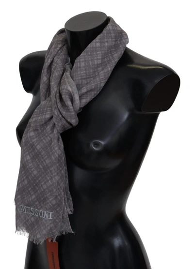 Missoni Elegant Wool Silk Blend Plaid Scarf In Grey