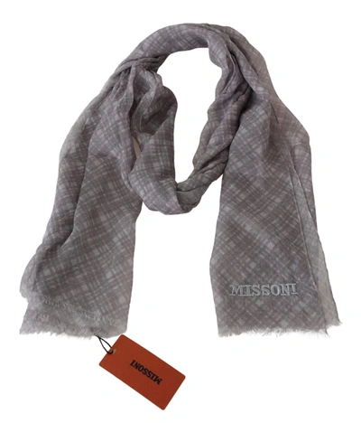 Missoni Elegant Wool Silk Blend Plaid Scarf In Grey