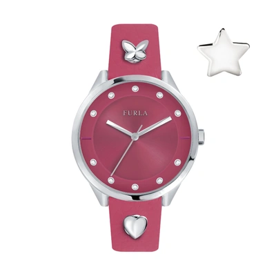 Shop Furla Women's Pin Pink Dial Calfskin Leather Watch