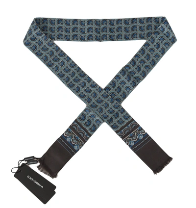 Shop Dolce & Gabbana Patterned Silk Slim Wrap Fringes Men's Scarf In Blue