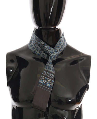 Shop Dolce & Gabbana Patterned Silk Slim Wrap Fringes Men's Scarf In Blue