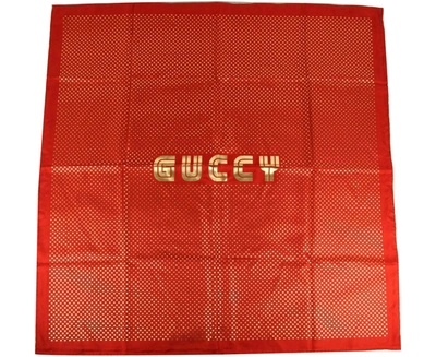 Shop Gucci Women's Silk With  Star Print And "guccy" Logo Scarf In Red