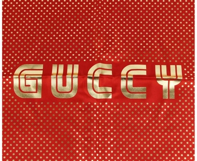 Shop Gucci Women's Silk With  Star Print And "guccy" Logo Scarf In Red