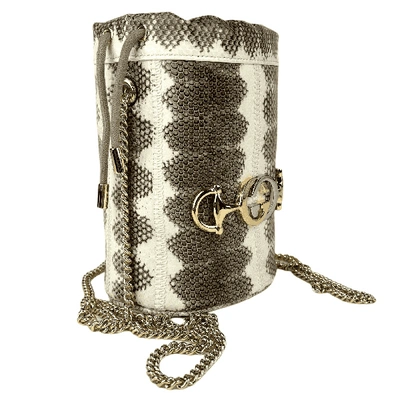Shop Gucci Women's Zumi / Snakeskin Mini Drawstring Bucket Chain Bag In Gold