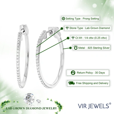Vir Jewels 1/4 Cttw Round Lab Grown Diamond Hoop Earrings .925 Sterling Silver Prong Set 1 Inch Size In Silver