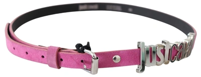 Just Cavalli Pink Silver Chrome Metal Buckle Waist Belt In Pink