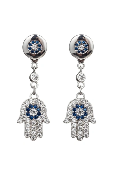 Eye Candy La Luxe Collection Cz Mini Hamsa Drop Earrings In Silver
