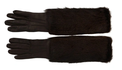 Shop Dolce & Gabbana Elbow Length Mittens Leather Fur Women's Gloves In Brown