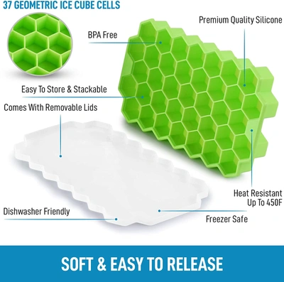 Zulay Kitchen Silicone Honeycomb Shaped Flexible Ice Trays With Removable Lid In Green