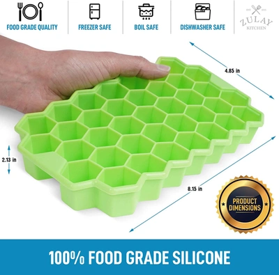Zulay Kitchen Silicone Honeycomb Shaped Flexible Ice Trays With Removable Lid In Green
