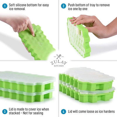 Zulay Kitchen Silicone Honeycomb Shaped Flexible Ice Trays With Removable Lid In Green