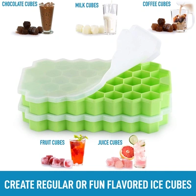 Zulay Kitchen Silicone Honeycomb Shaped Flexible Ice Trays With Removable Lid In Green