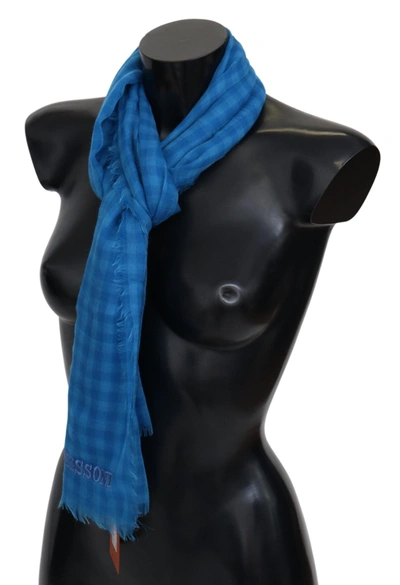 Shop Missoni Checke Cashmere Unisex Wrap Fringes Men's Scarf In Blue