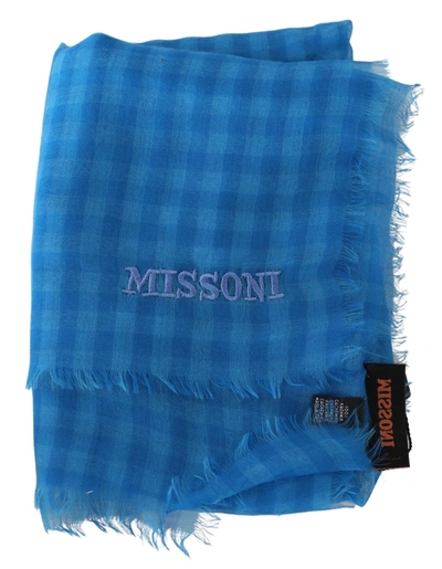 Shop Missoni Checke Cashmere Unisex Wrap Fringes Men's Scarf In Blue