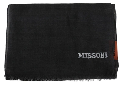 Shop Missoni Wool Unisex Neck Wrap Shawl Fringes Logo Men's Scarf In Black