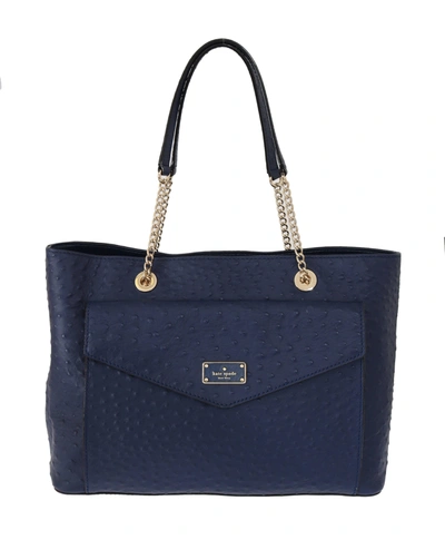 Shop Kate Spade Leather Halsey La Vita Ostrich Women's Handbag In Blue