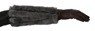 Shop Dolce & Gabbana Mid Arm Length Leather Fur Women's Gloves In Brown