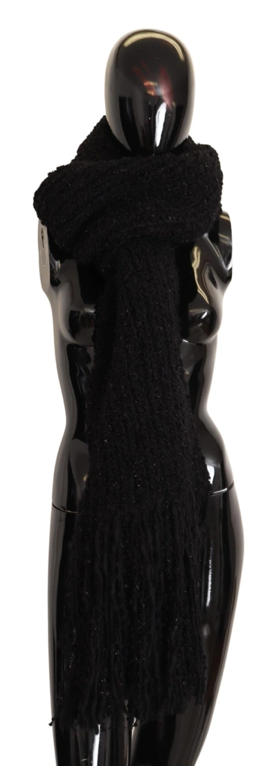 Shop Dolce & Gabbana Virgin Wool Knitted Wrap Shawl Women's Scarf In Black