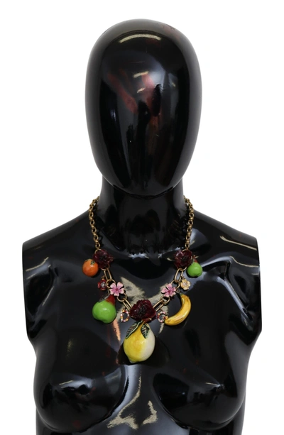 Shop Dolce & Gabbana Fruit Pendant Flower Crystal Dg Logo Brass Women's Necklace In Black
