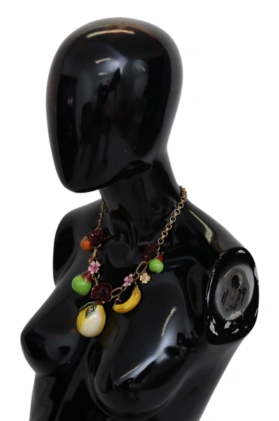Shop Dolce & Gabbana Fruit Pendant Flower Crystal Dg Logo Brass Women's Necklace In Black