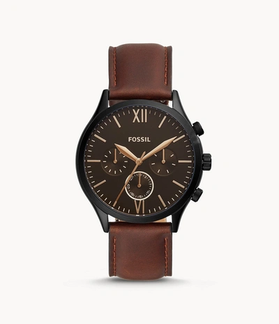 Shop Fossil Men's Fenmore Midsize Multifunction, Black-tone Stainless Steel Watch In Brown