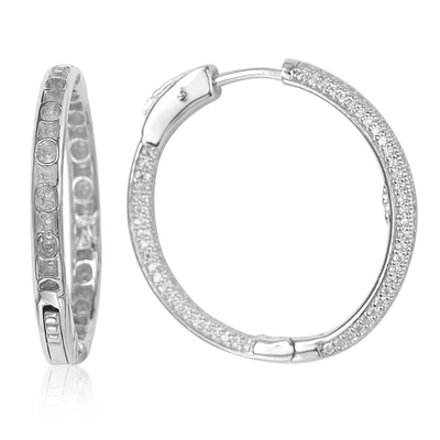 Suzy Levian Sterling Silver & White Cubic Zirconia Pave Hoop Earrings In White